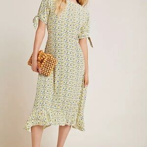 Faithfull The Brand Emilia Midi Dress Luda Yellow Blue Floral Print